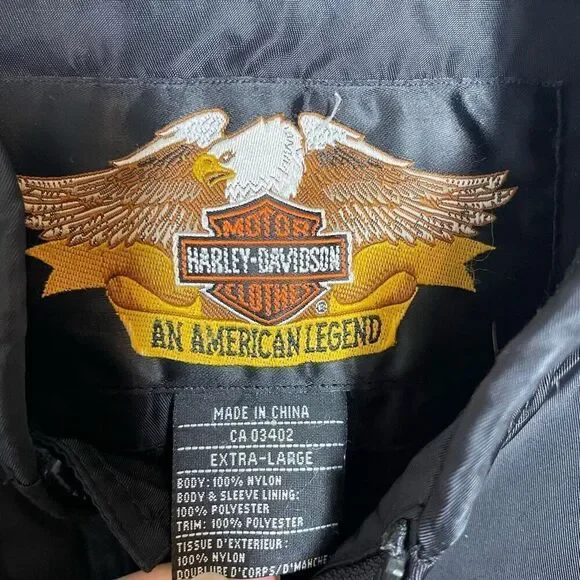 Harley Davidson Men’s Racing Jacket Black Bar Shield Orange Nylon Bomber Zip XL
